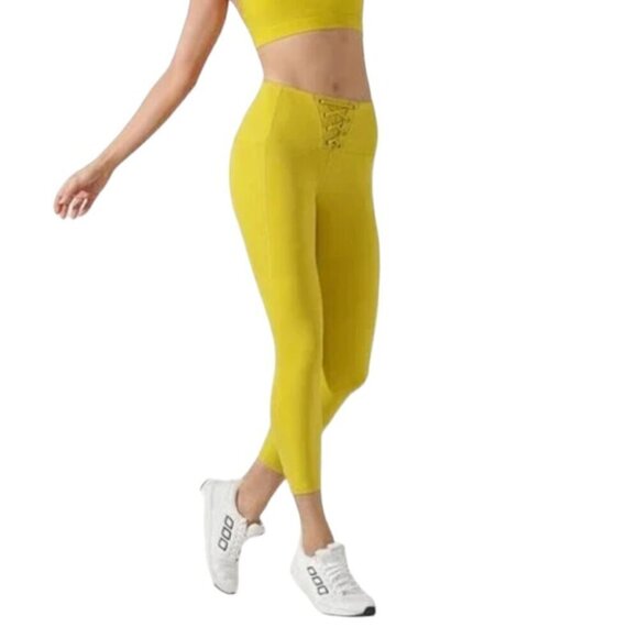LORNA JANE Workout Acid Yellow Lace Up Ankle Biter Tight Leggings I Size: XXS - Picture 1 of 13